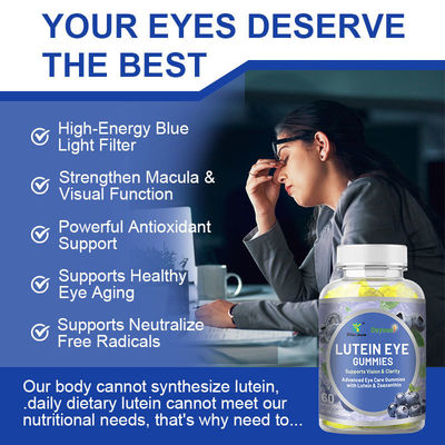 Marque privée Luteine pour yeux gommageux sans sucre 60 pcs pour les yeux brillants Durée de conservation 24 mois